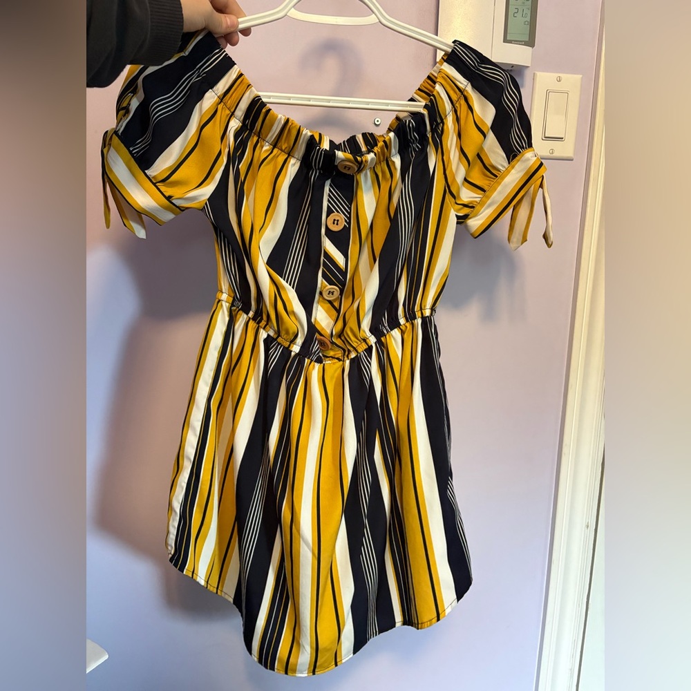 Striped Yellow and Black Off-Shoulder Dress
